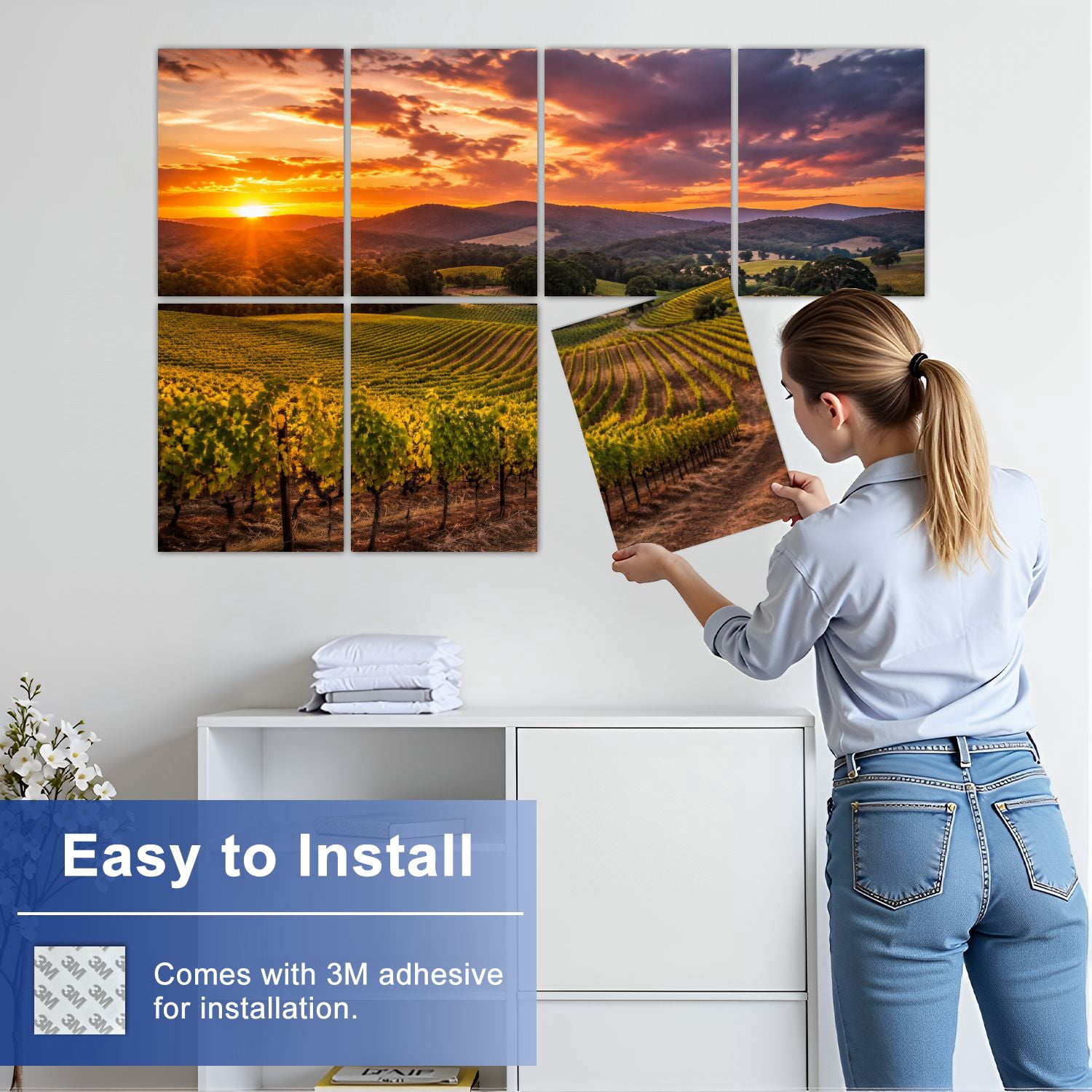 8 Pack Art Acoustic Panels Sound Absorbing Vineyard Sunset Decorative Soundproof Wall Panels Self Adhesive for Nursery Game Room Bedroom 48"x32"