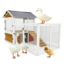 Pefilos 77" Rabbit Hutch Indoor, Large Outdoor Chicken Coop with Waterproof PVC Board, Wood Hen House with Nest Box, Brown