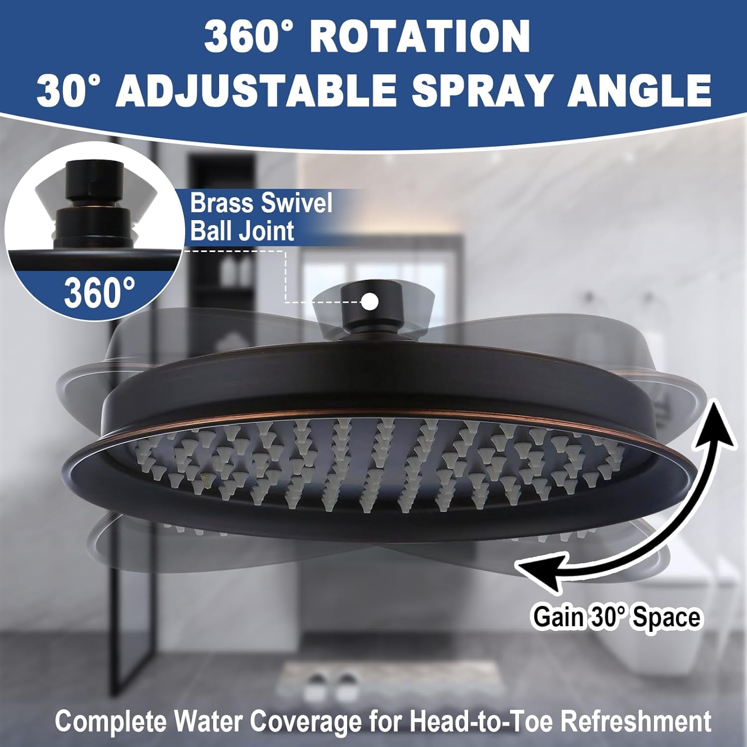 Oil Rubbed Bronze Antique Shower Head Replacement, 9 Inch Round Rain Rainfall Showerhead Made of 304 Stainless Steel Vintage High Pressure Waterfall Shower Heads with Silicone Nozzle