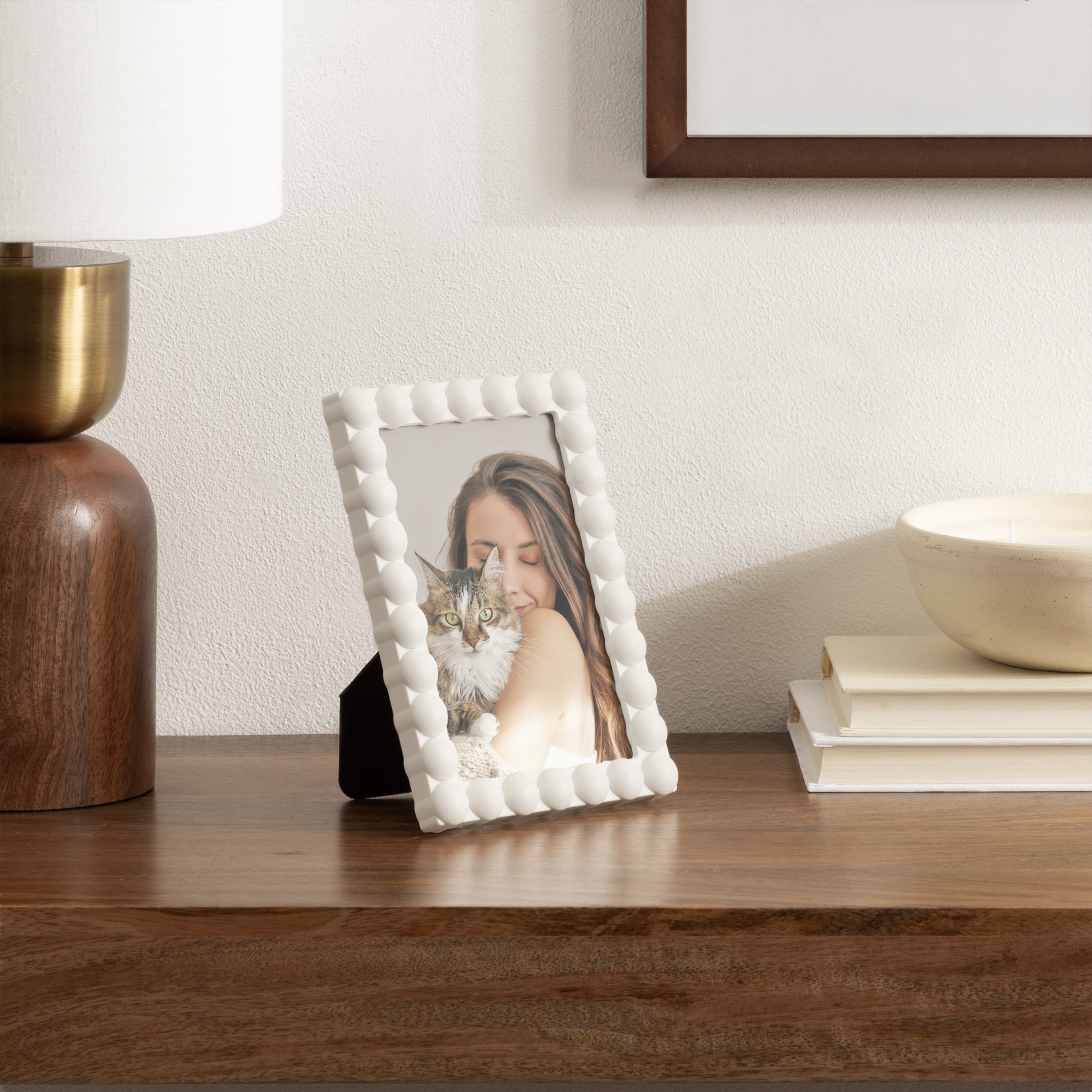 DesignOvation 4x6 Beaded Bright White Decorative Tabletop Picture Frame