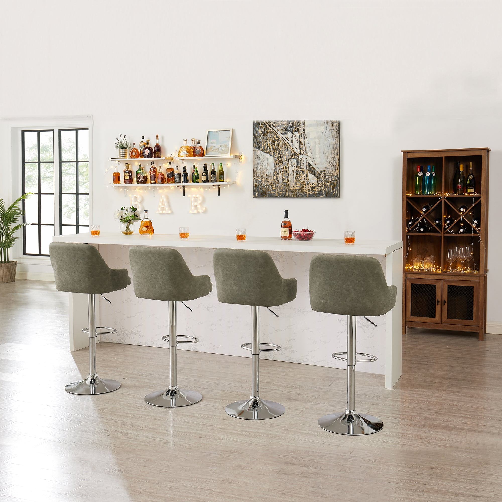 Vecelo Adjustable Counter Height Swivel Barstools, Back and Armrest, Dark Gray (Set of 4)