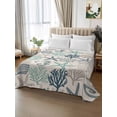 thumbnail image 2 of Blue Teal Coastal Flat Sheet Only Twin Size, Soft Breathable Bed Top Sheets for Mattress, Summer Beach Starfish Coral Nautical Rustic Luxury Bedding Flat Sheets for Home Hotel Bedroom Bed Protection, 2 of 9