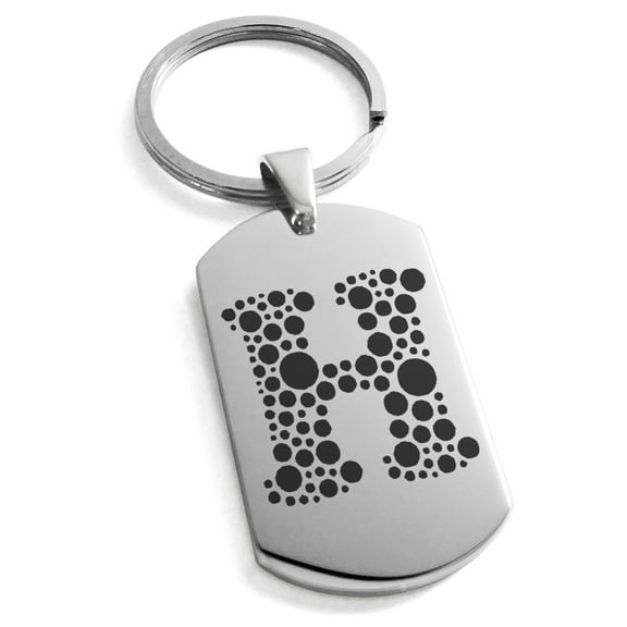 Stainless Steel Letter H Initial Dotted Monogram Engraved Engraved Dog Tag Keychain Keyring