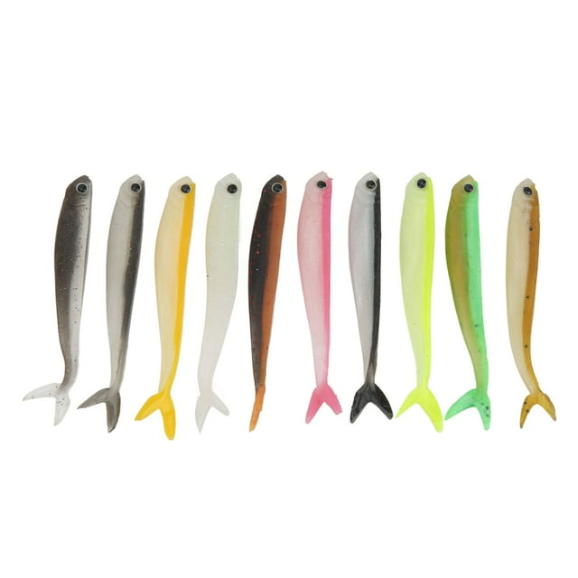 Cebo de pesca de doble color, 10 piezas de señuelos blandos, aparejos de pesca de cola de pez, cebo de pesca probado profesionalmente