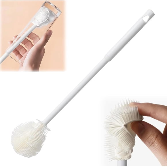 Cepillo para botellas de agua, cepillo para tazas de mango largo, limpiador de cepillo para botellas de silicona suave de 12 pulgadas, depurador de botellas con cabezal de cepillo plegable para tazas,