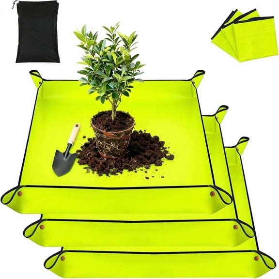 3Packs Repotting Mat, 26x26 Inch Thickened High Density PE Waterproof Gardening Tray for Plant Transplanting, Portable Foldable Potting Soil Mat with Storage Bag for Indoor Outdoor Plant Care