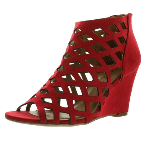 

Bonnibel Trina-2 Womens Cut Out Back Zip Wedge Sandals Red 7.5