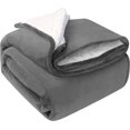 thumbnail image 2 of Sherpa Flannel Fleece Reversible Bed Blanket Extra Soft Brushed Microfiber (Throw, Grey), 2 of 7