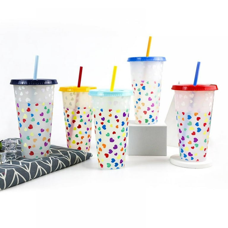 TORUBIA Color Changing Cups with Lids & Straws - 24 oz Reusable Cute  Plastic Tumbler Bulk - 5 Pack Kids Small Funny Travel Straw Tumblers/  Adults Iced Cold Drinking Party Cup 