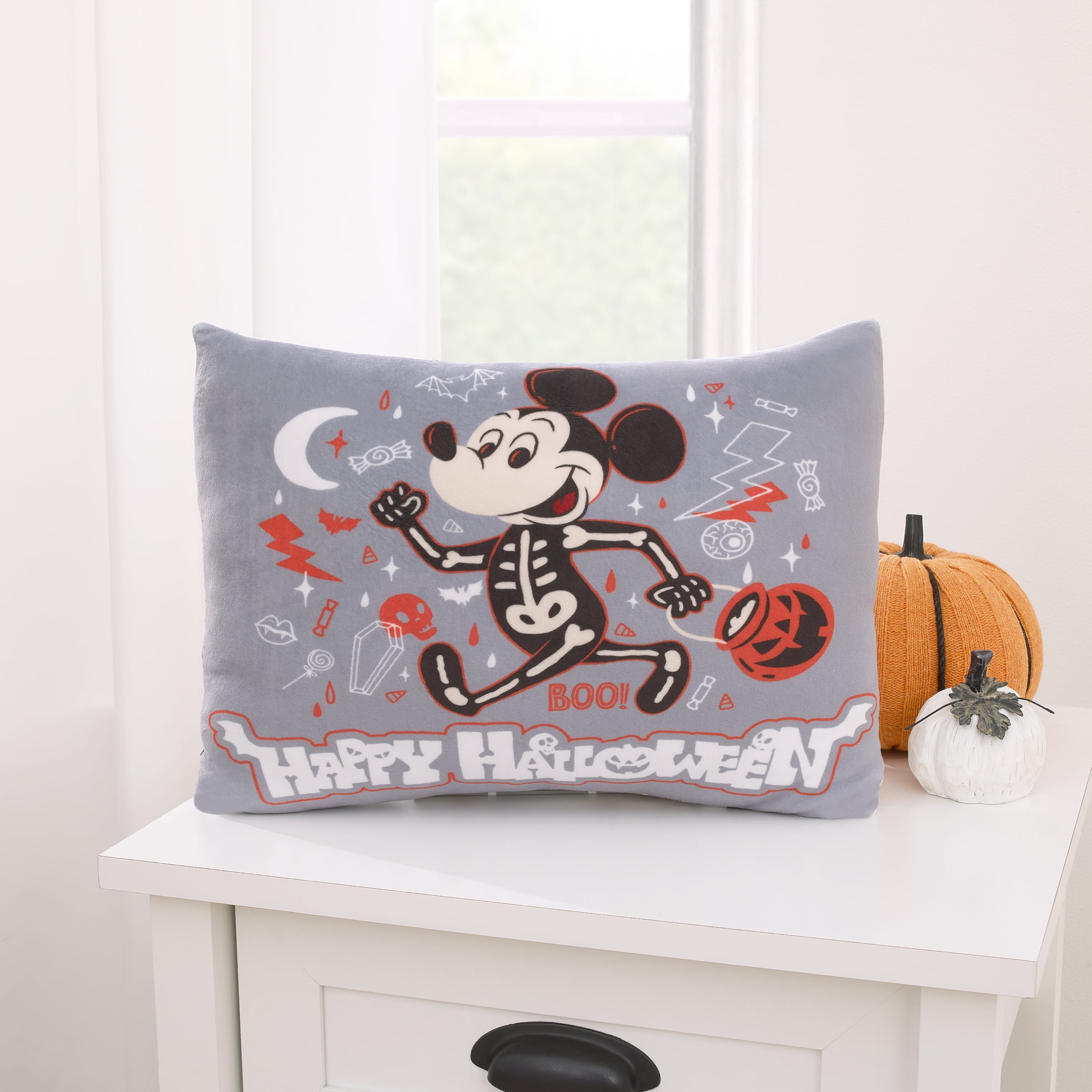 Disney Mickey Mouse Squishy Toddler Pillow, 15x12", Gray, Rectangular shape, Halloween
