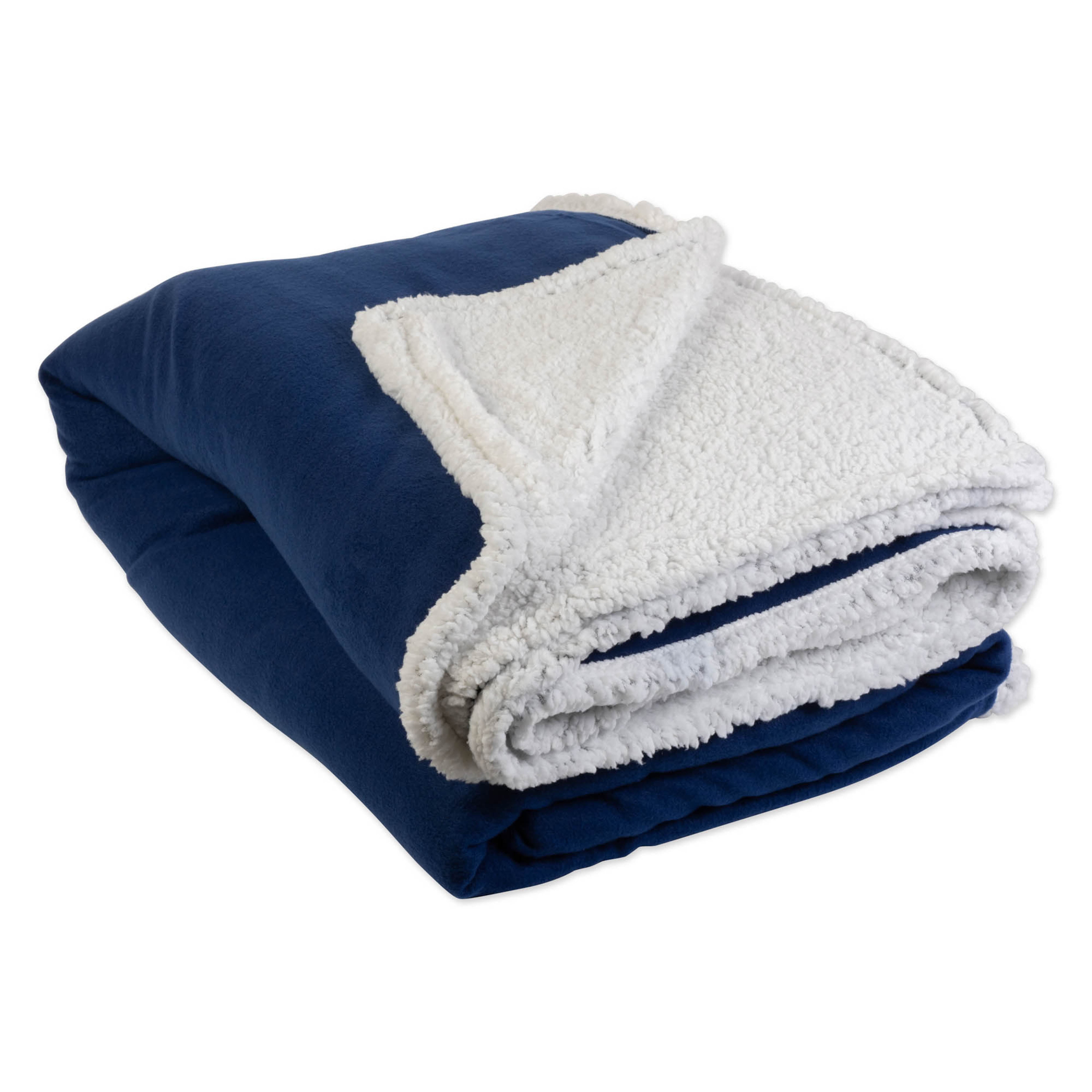 Heavyweight Sherpa Fleece Throw 90x90", Full/Queen, Patriot Blue