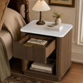 thumbnail image 2 of SESSLIFE Fluted Nightstand with Drawer, Faux Marble Top Bedside Table with Open Shelf, Modern End Table for Bedroom, Walnut, 2 of 9