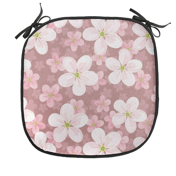 Flower Chair Seating Cushion, Cherry Blossoms Petal Plant Cartoon Sakura Floret Season, Soft Seat Pads for Office with Anti-slip Backing, 16"x16", Dried Rose White Green, by Ambesonne