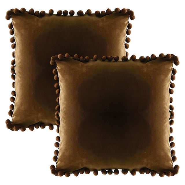 Decorte Funda de almohada 20x20, paquete de 2 cómodas fundas de almohada cuadradas de terciopelo con pompón suave, decoración para el hogar de granja