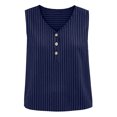 thumbnail image 6 of Hearthz Women's Striped V Neck Womens Sleeveless Shirts 3 Buttons Henley Curved Hem Womens Tank Tops Lightweight Textured Vest, 6 of 7