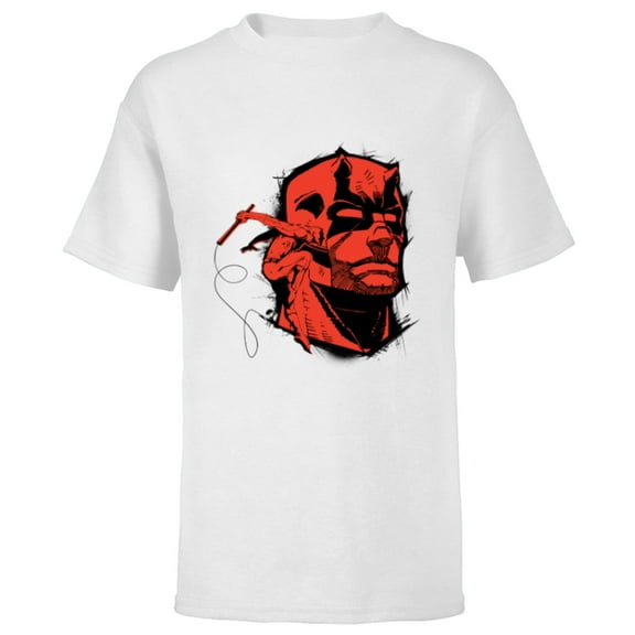 Marvel Daredevil Super Hero Comic Art Red & Black Face Raw - Short Sleeve T-Shirt for Kids - Customized-White
