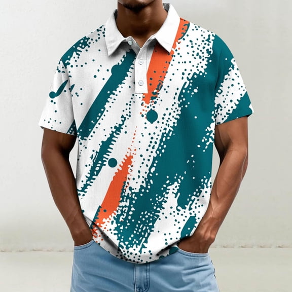 COSFO Graphic Mens Big and Tall Polo Shirts Casual Short Sleeve Performance Graphic Tees Relaxed Fit Collared Pullover Quick Dry Tops