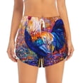 thumbnail image 2 of Xecao's Rooster Oil Painting for a double-layer running short for women, perfect for gym, tennis, and more, featuring a convenient pocket., 2 of 9