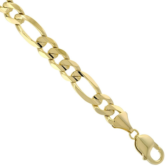 10K Solid Yellow Gold FIGARO Chain Necklace Concave 10.25 mm Nickel Free, 24 inches long