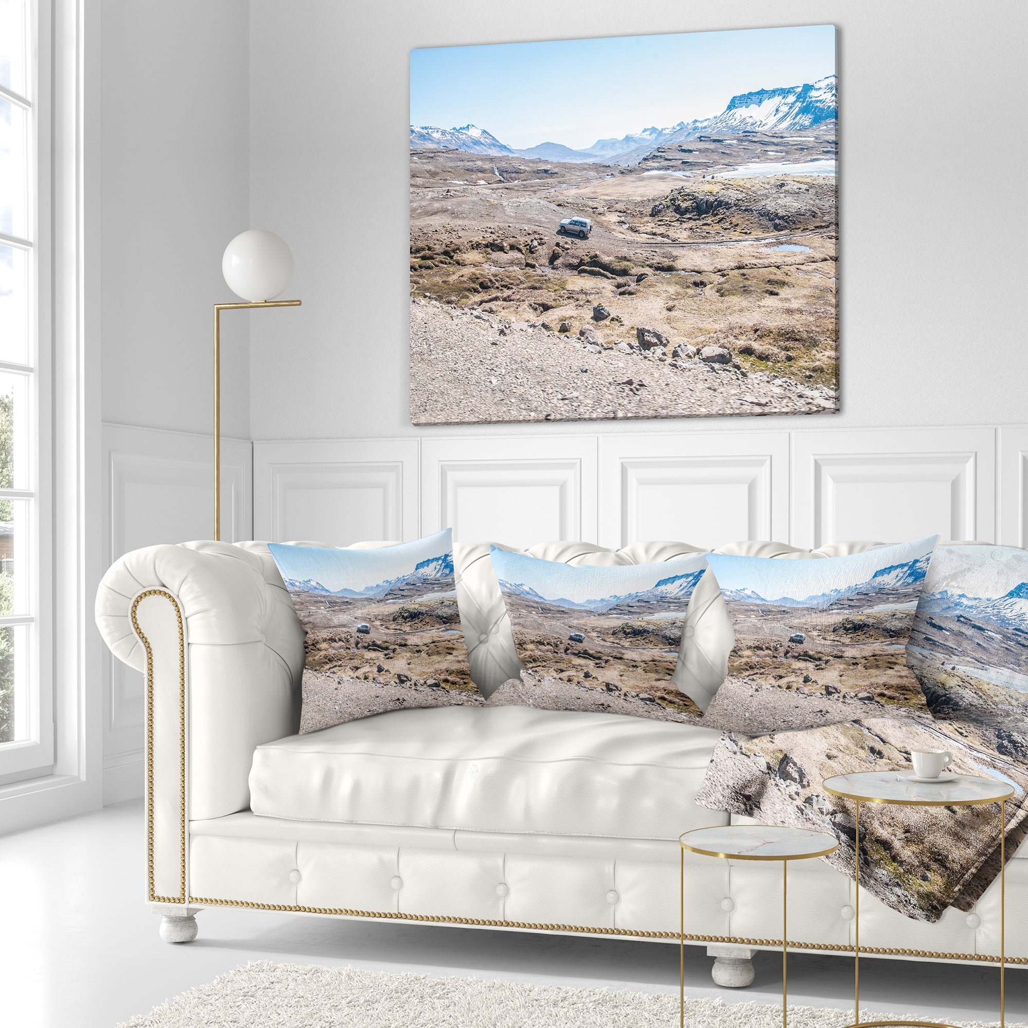 Designart Off road Iceland Mountains - Landscape Printed Throw Pillow - 18x18