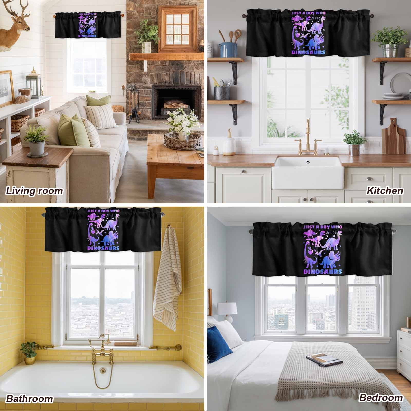 Cartoon Purple Dinosaurs Valance Curtain for Windows Just A Boy Who Loves Dinosaurs Rod Pocket Curtain Valances Short Window Treatments Panels for Kitchen Bathroom Laundry Room Basement 60 x 18 Inch