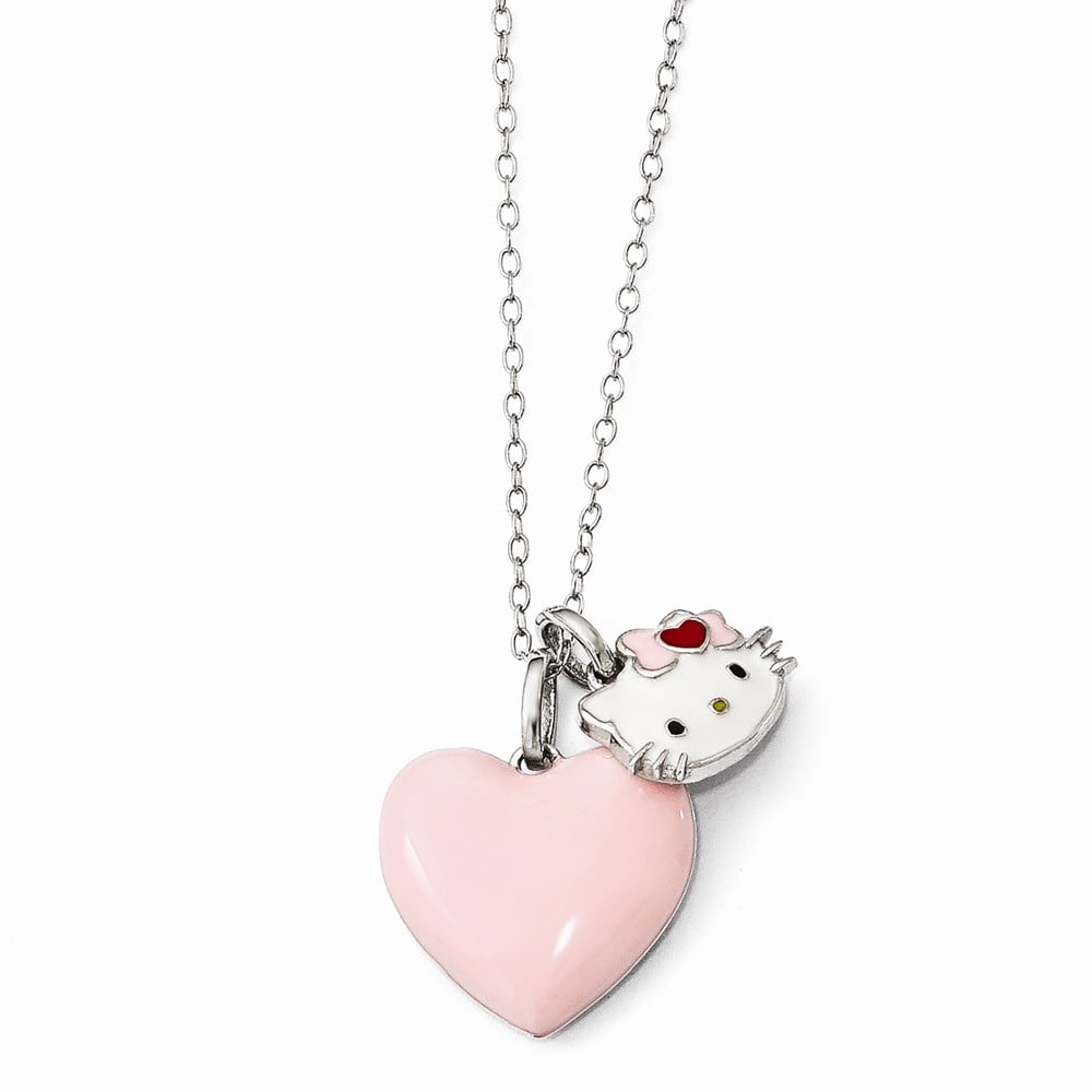 AA Jewels Solid Hello Kitty 925 Sterling Silver Enamel Face and Heart