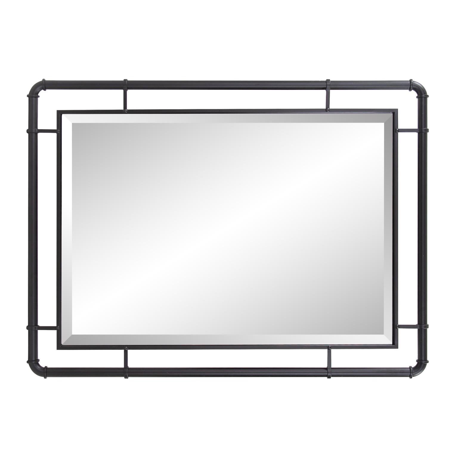 Tyler Dillon Matte Black Vanity and Wall Mirror with Metal Pipe Inspired Frame - 40"H x 30"W