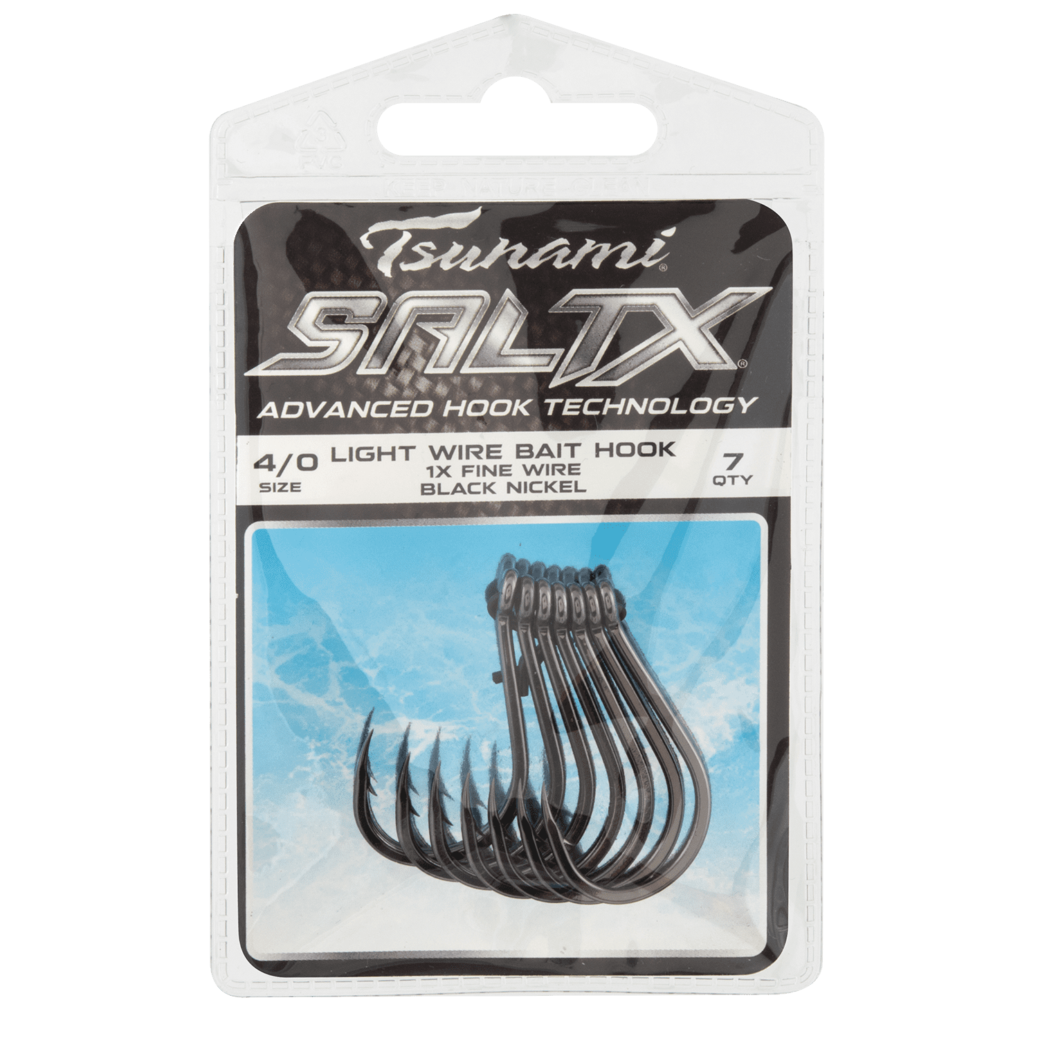 (2 pack) Tsunami SaltX Light Wire Bait Hooks – 1/0 Size, Black Nickel, 9-Count Pack