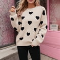 thumbnail image 2 of Heart Stripe Patchwork Sweater for Women Fall Long Sleeve Crewneck Knitted Tops Fall, 2 of 5