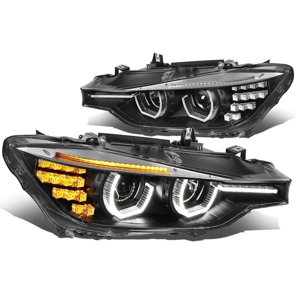Headlights Black W/Led 3D Crystal U-Halo Drl for 2012-2016 Bmw 3-Series F30 F31