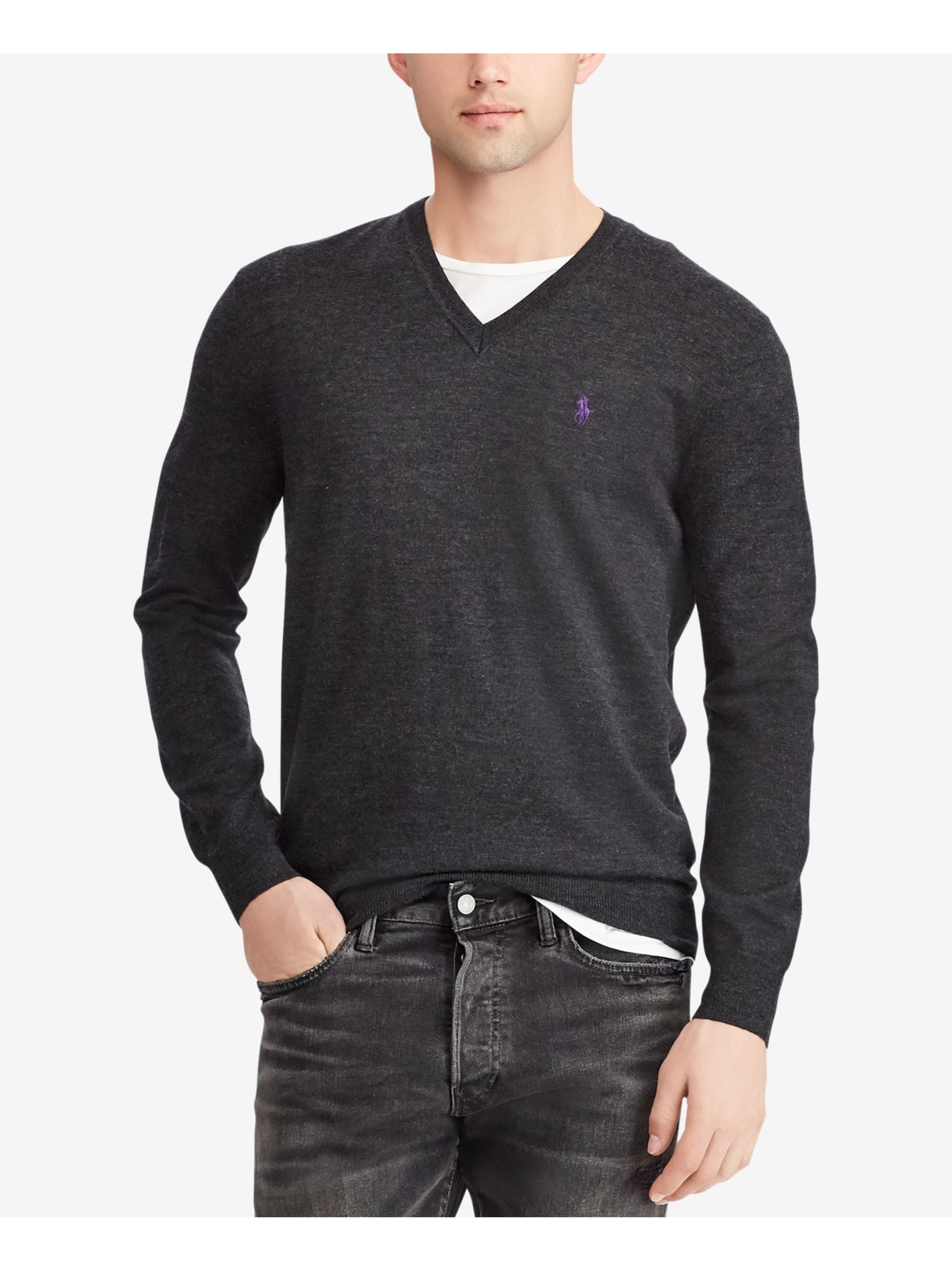 midnat Il Med andre ord POLO RALPH LAUREN Mens Gray Heather V Neck Classic Fit Merino Blend Pullover  Sweater XXL - Walmart.com