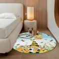 thumbnail image 3 of Round Area Rug 4ft,Rustic Pastoral Dwarf Bee Washable Carpet Non-Slip Runner Accent Rugs Indoor Floor Mat for Bedroom Living Room Decor,Colorful Flower Green Leaf Blue Ombre, 3 of 9