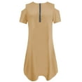 thumbnail image 5 of Elainilye Fashion Womens Dress Summer Solid Causal Zipper Neck Short Sleeve Vacation Cold Shoulder Dress,Yellow, 5 of 8