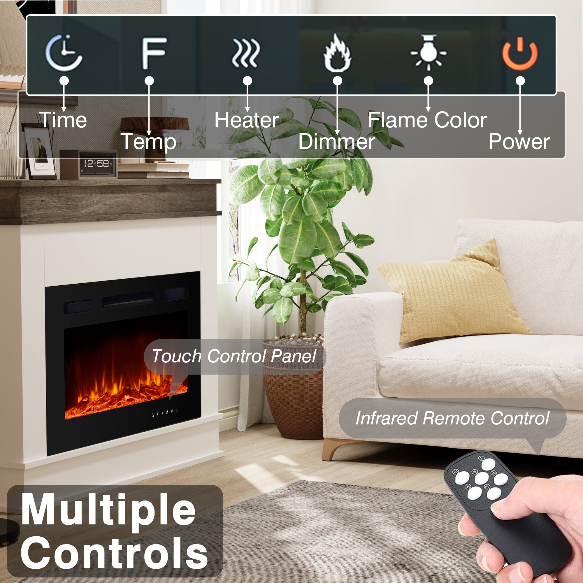 Maxhonor White Freestanding Electric Fireplace, 30” Insert, Overheating Protection & Minimalist Design