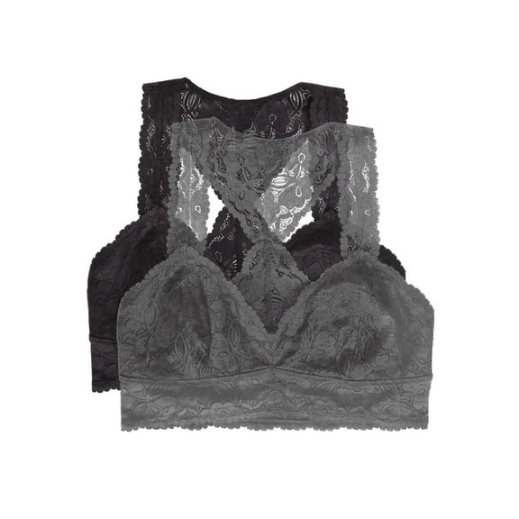 Felina | Lace Bralette | Wire Free | Unpadded | T-Back | 2 Pack | by Unique Moments (Black Castlerock, Small)