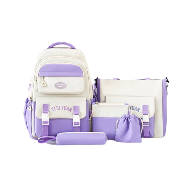 Tyidzon Student Backpack Four Piece Set Backpack Large Capacity High Value Spliced Color Blocking Women's Backpack