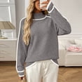 thumbnail image 7 of thefmos Women's Stand Collar Color Block Knit Sweater Loose Fit Long Sleeve Casual Pullover Fashion Fall Winter Outfit, Gray M, 7 of 7