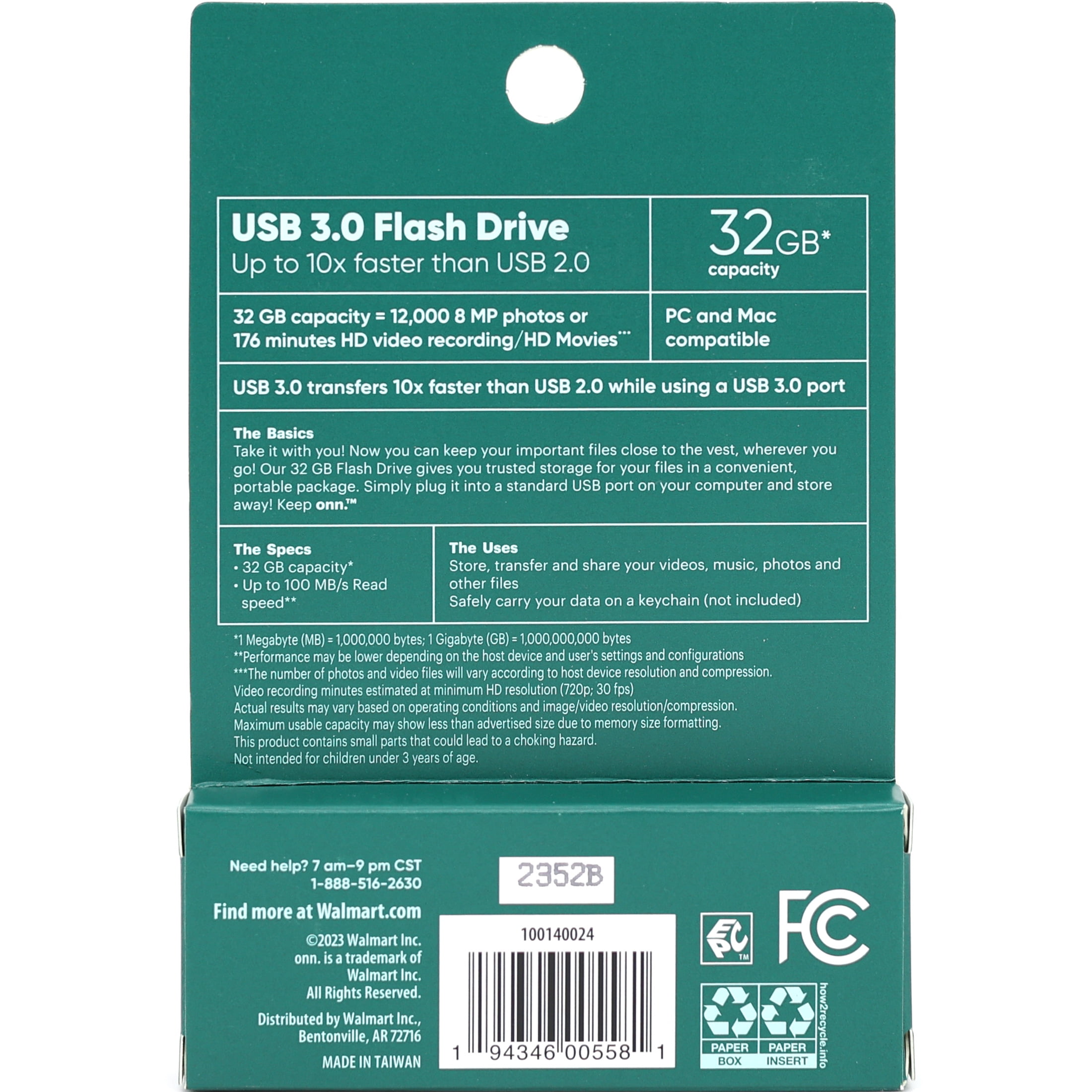 onn. 32 GB capacity, USB 3.0 Flash Drive for Tablets and Computers