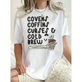 thumbnail image 1 of 1pc Women'S Casual Round Neck Short Sleeve T-Shirt with Skeleton Broomstick Print, Geometric Pattern, Knitted Polyester Fabric, Comfortable All-Season Fashion Top, 1 of 6