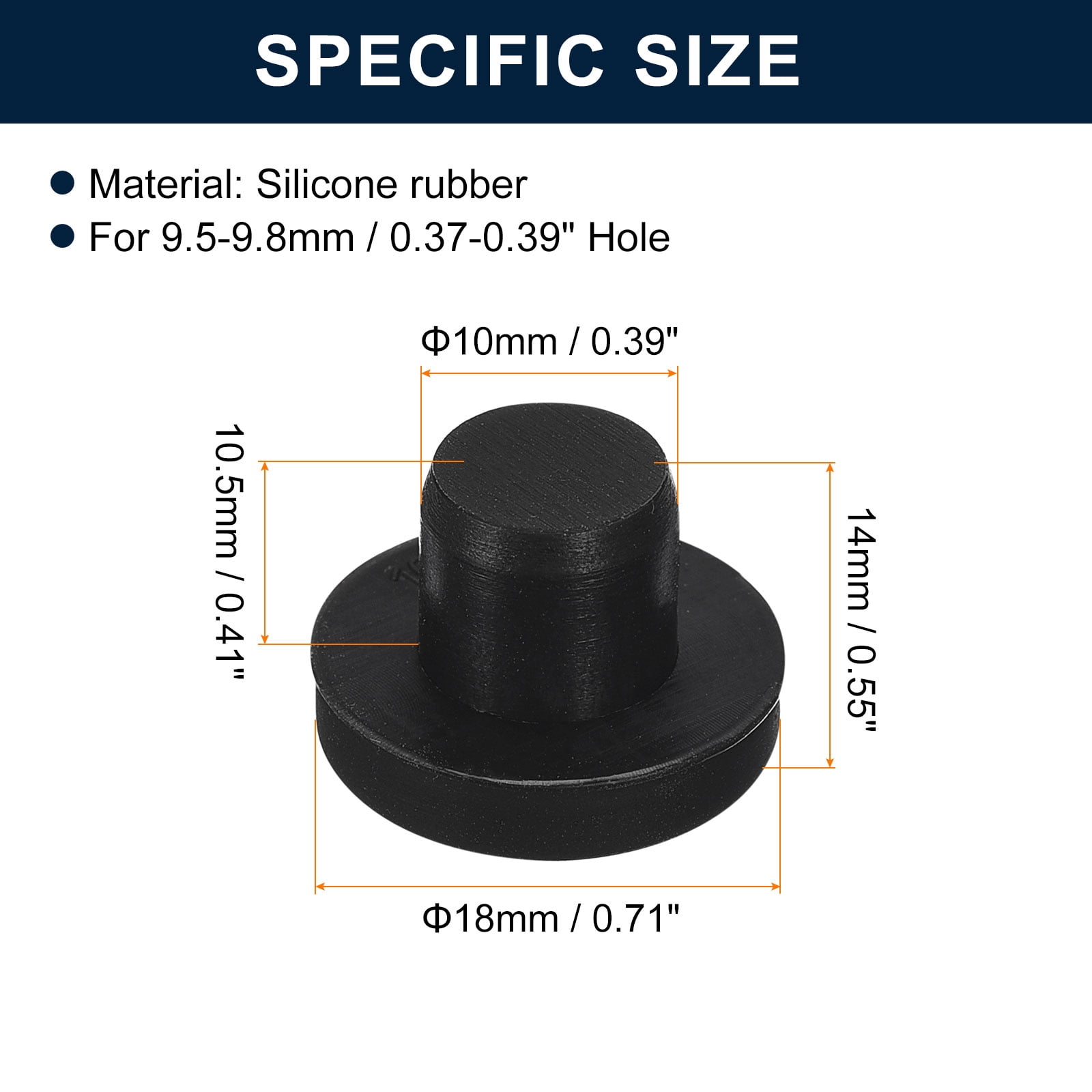 weideer 6pcs Solid Rubber Stopper - 2 Assorted Sizes 5# 7# Black