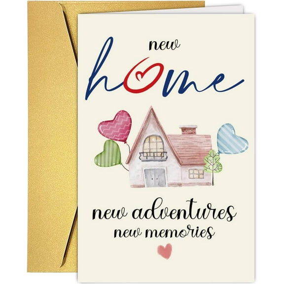New Home Greeting Card – "New Adventures, New Memories" – Perfect Card for Housewarming, Welcoming Neighbors or Friends – Includes Envelope