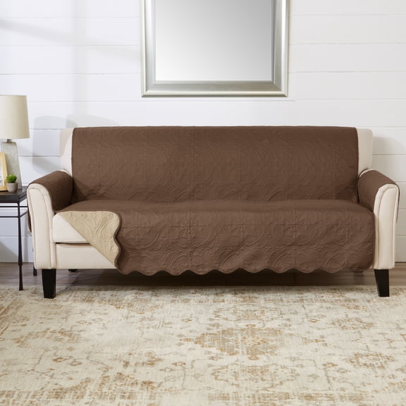 Reversible Quilted Furniture Protector, Machine Washable Slipcover, Sofa, Chocolate / Taupe