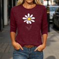 thumbnail image 3 of Floral Tshirts for Women 3/4 Sleeve Casual Tunic Shirts Crew Neck Loose Summer Fall Going Out Outfits Wine, M, 3 of 6