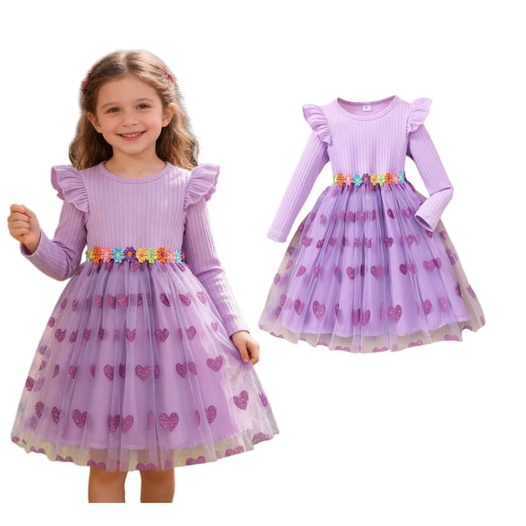 Valentine Dresses for Girls Long Sleeve Tutu Dress Girls Ruffle Tulle Dresses Girls Spring Clothes Girls Clothes Size 4-5 Years