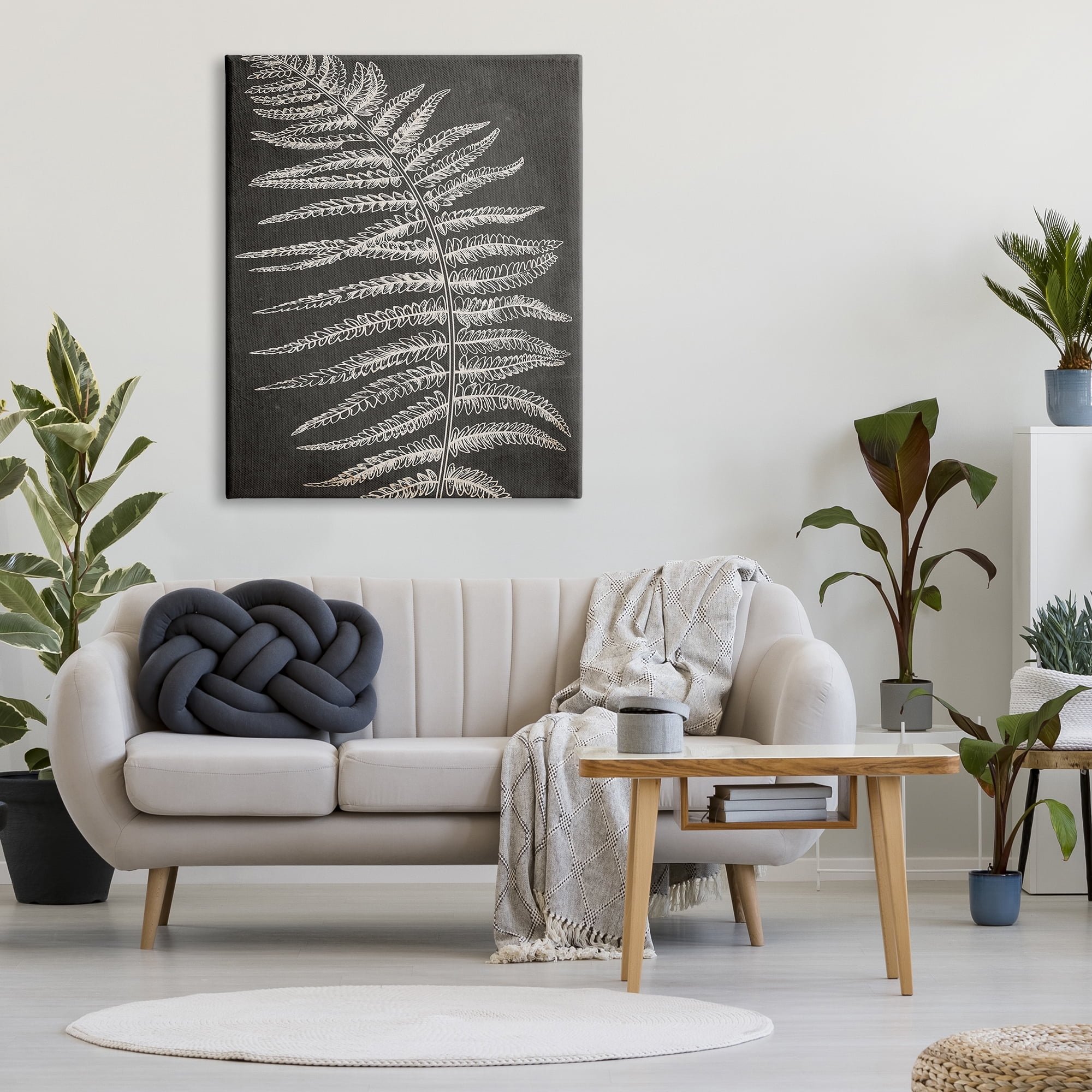 Stupell Industries Fern Leaf on Grey Botanical & Floral Painting Gallery Wrapped Canvas Print Wall Art, 36 x 48