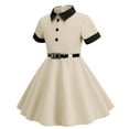 thumbnail image 4 of Zwiiyzr 3-8 Years Girls 1950S Vintage Dresses Summer Retro Colorful Button Up Short Sleeve Dress Beige, 4 of 5