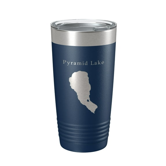 Pyramid Lake Map Tumbler Travel Mug Insulated Laser Engraved Coffee Cup Nevada 20 oz Navy Blue