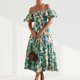 thumbnail image 2 of Vestido midi de línea A para mujer jersey con estampado floral informal cómodo vestido de playa de verano, 2 of 9