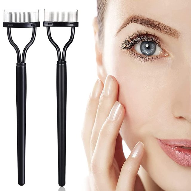 2 Pcs Steel Needle Eyelash Brush Metal Eyelash Curler Eyelash Separator Semi-Curved Eyebrow Brush Grafting Implant Eyelash Combing Tool Mascara Assistant