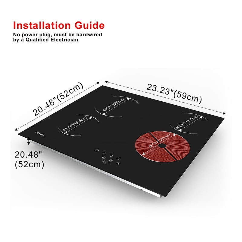 GT 24 in. 4 Elements Radiant Electric Cooktop with Flexible Ring, 6000W Built in Electric Stove, Touch Panel